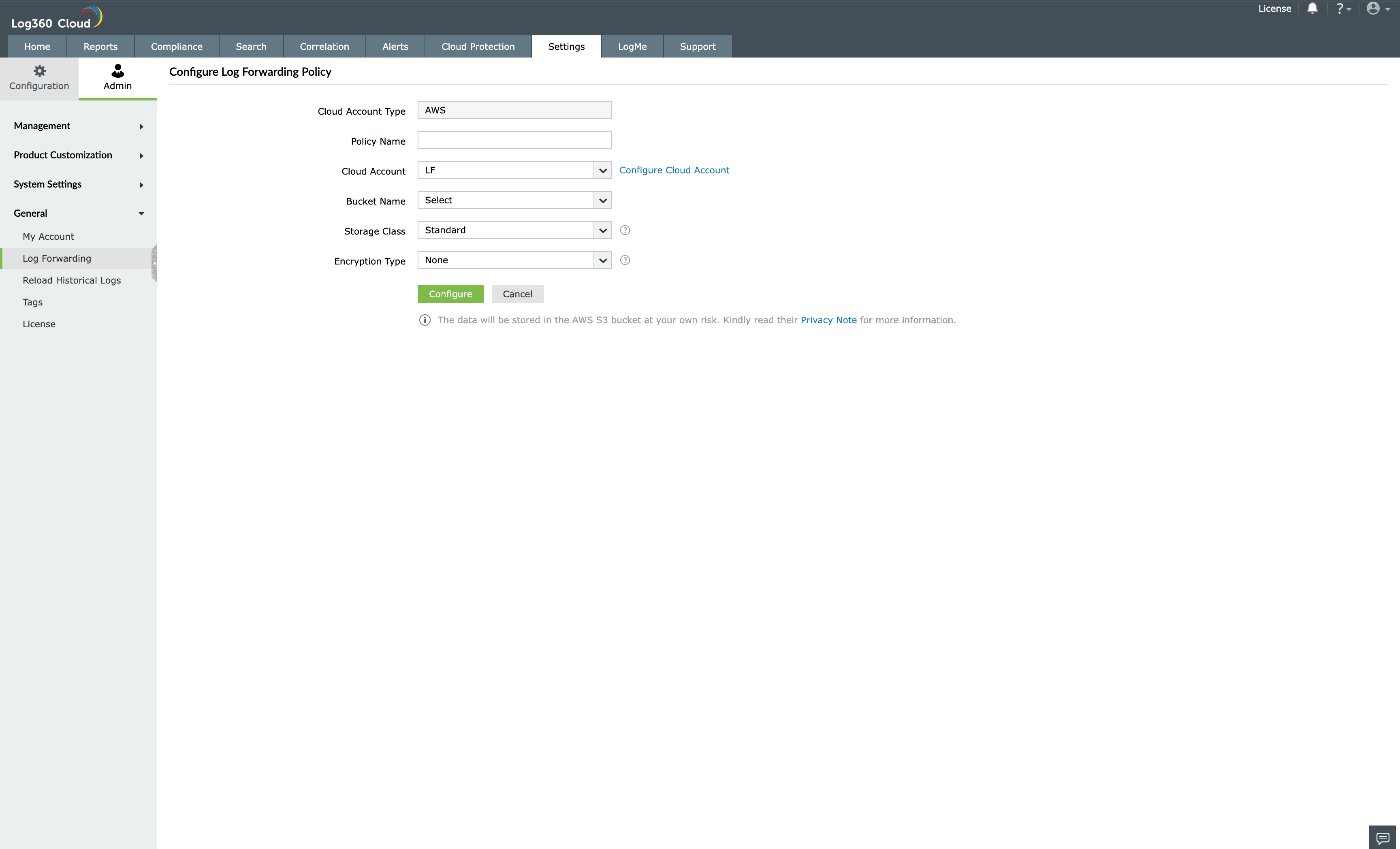 Log forwarding