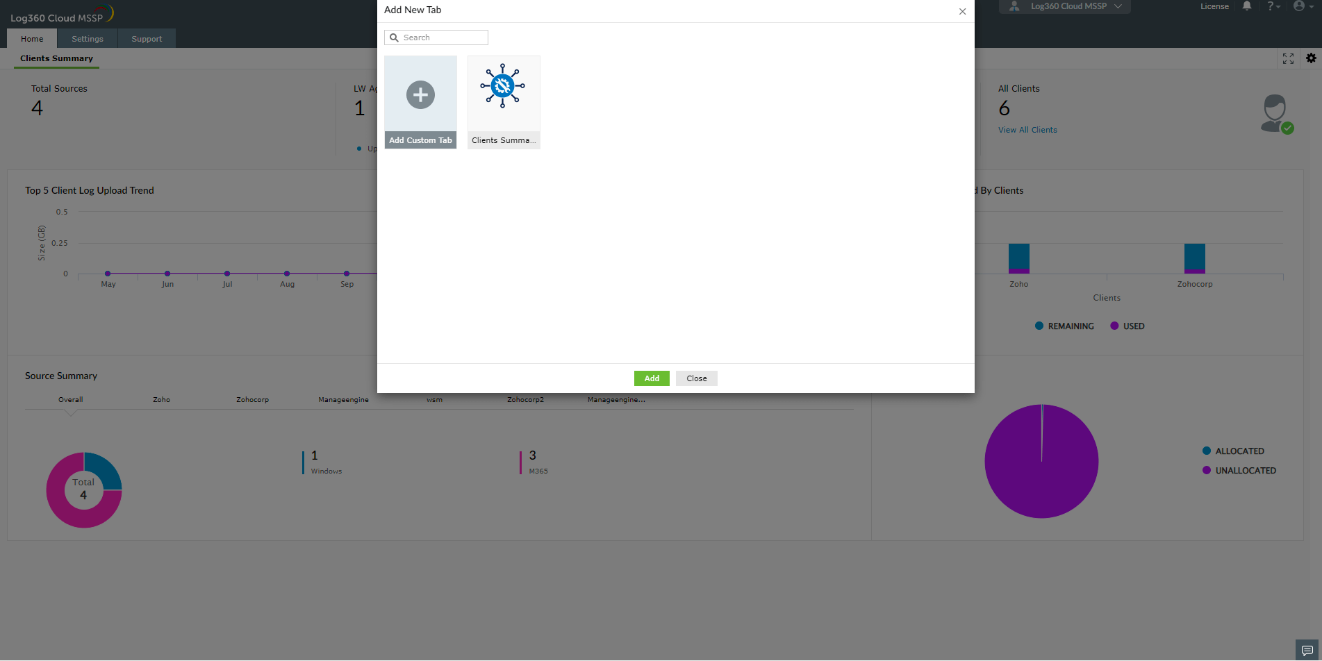 Log360 Cloud MSSP Dashboard