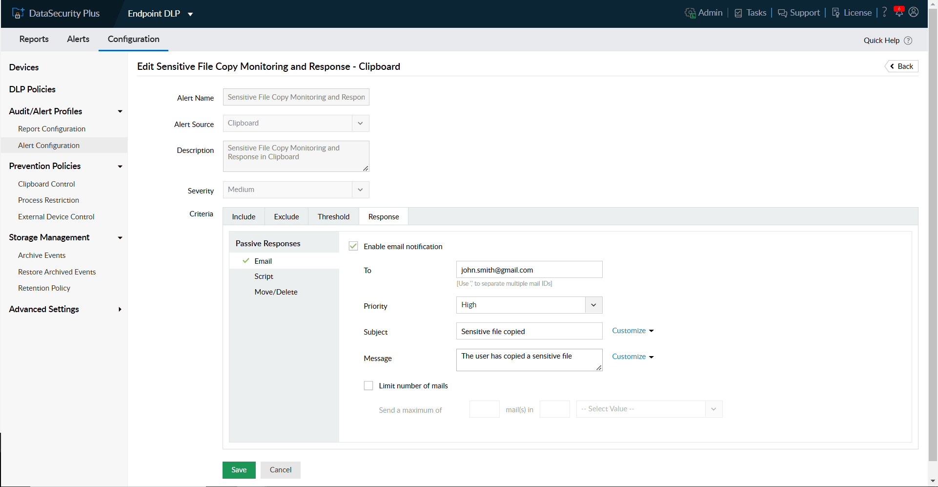 Configure alerts and responses