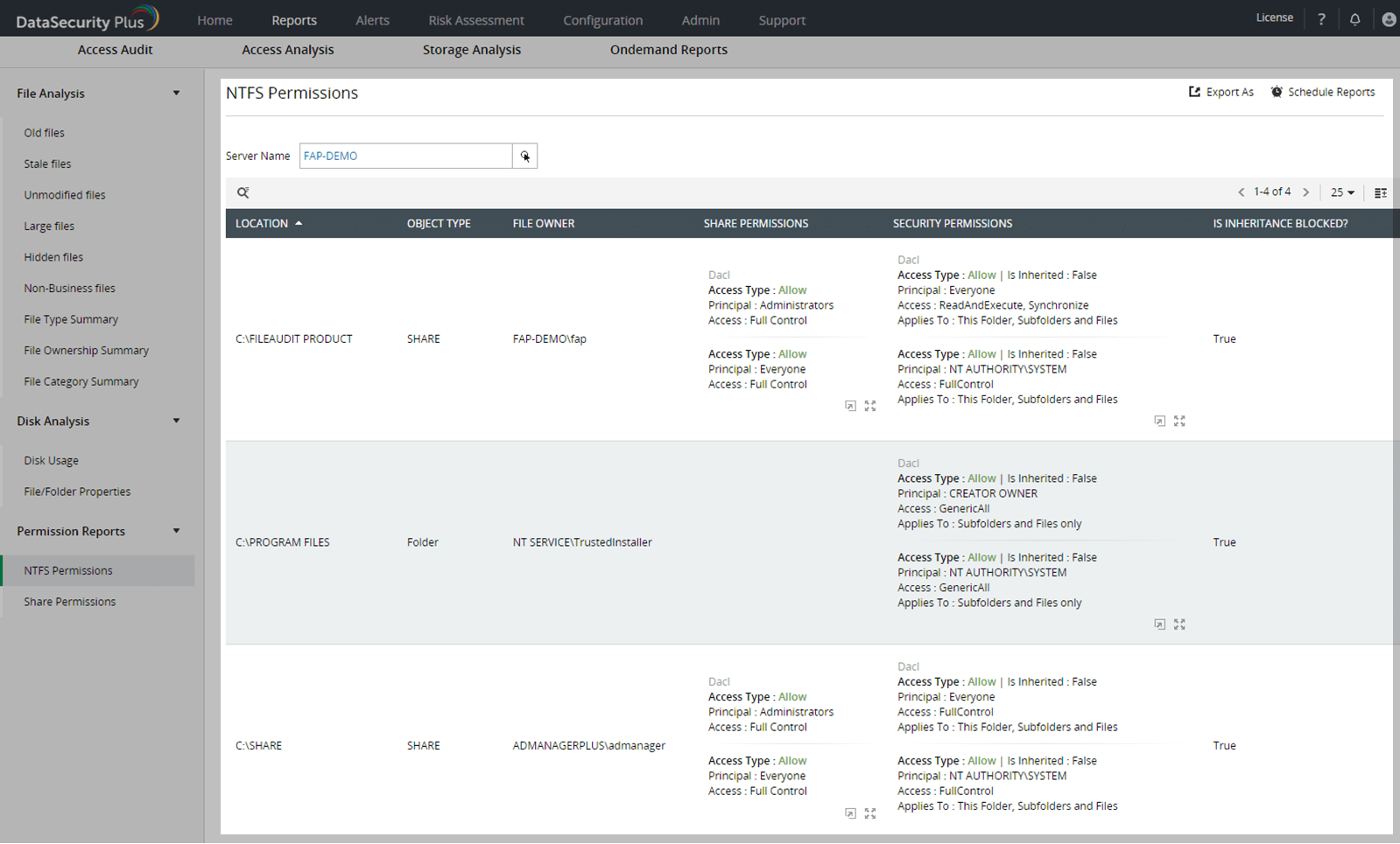 share permission auditing report