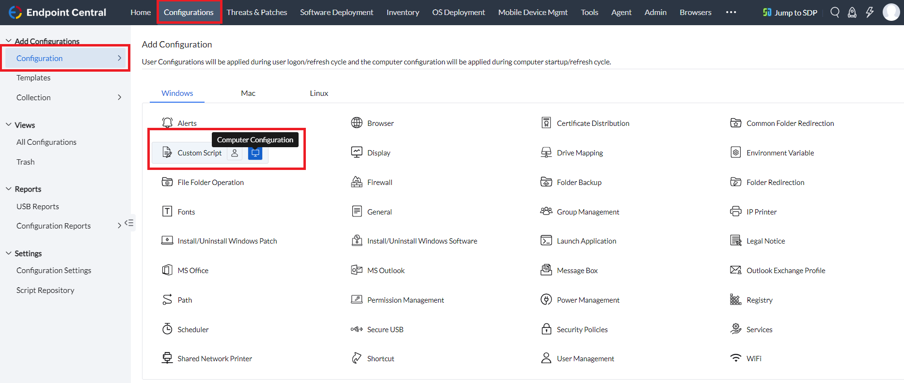 computer custom script config navigation