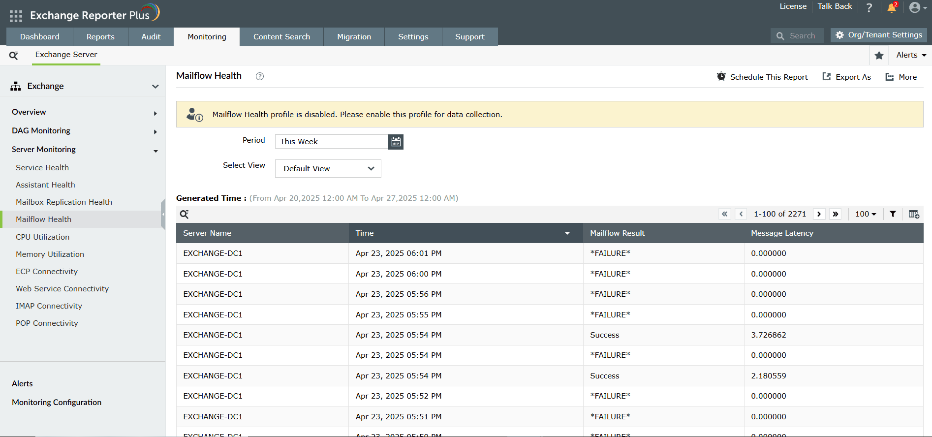 Exchange Mailflow Monitor Reports