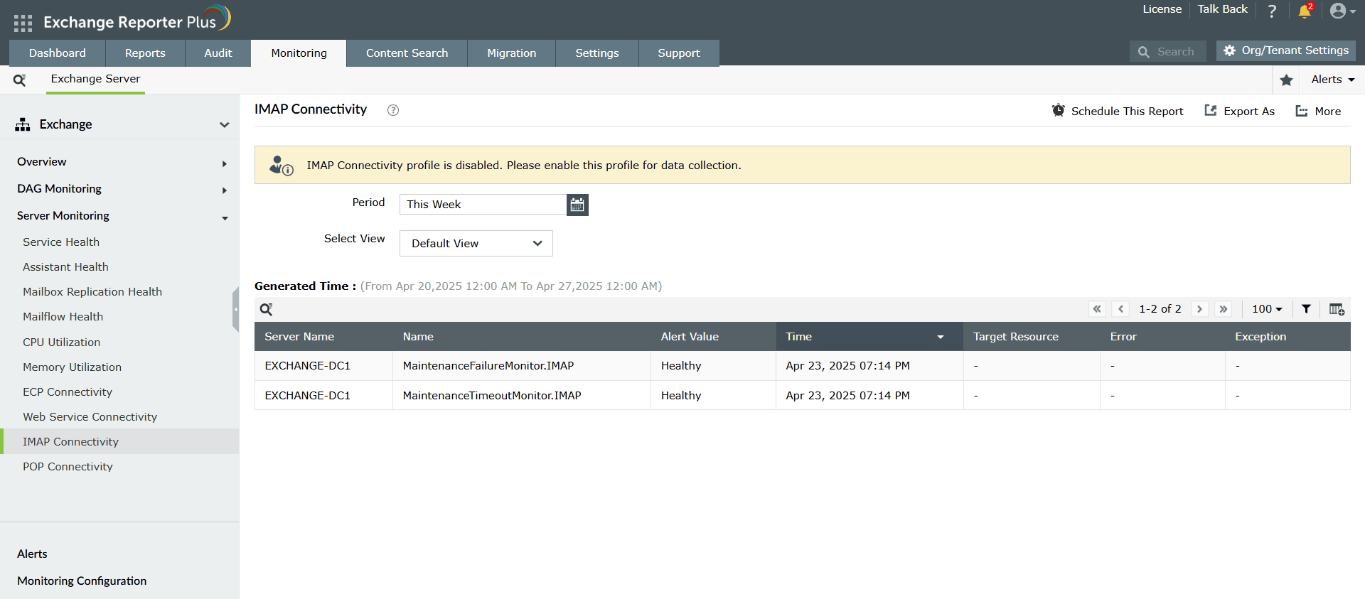IMAP connectivity monitoring